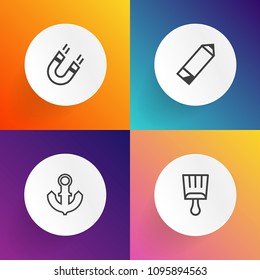 Modern, simple vector icon set on gradient backgrounds with web, blue, education, anchor, collection, brush, pole, force, magnetic, south, texture, paintbrush, paint, drawing, pencil, field, pen icons