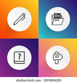 Modern, simple vector icon set on gradient backgrounds with calligraphy, author, arrow, business, drawing, education, book, paper, holding, road, open, write, street, writer, hand, object, sign icons