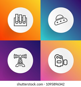 Modern, simple vector icon set on gradient backgrounds with professional, movie, chemistry, chemical, camera, film, fiction, health, communication, television, research, video, lab, sound, mic icons