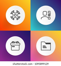 Modern, simple vector icon set on gradient backgrounds with business, blank, technology, sky, personal, remote, ribbon, bow, folder, notebook, white, concept, robot, control, holiday, box, empty icons