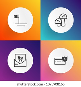 Modern, simple vector icon set on gradient backgrounds with check, background, bank, sea, coin, natural, cash, cortes, nature, receipt, vegetable, beach, baja, shop, concept, finance, champignon icons