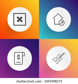 Modern, simple vector icon set on gradient backgrounds with price, contract, money, business, house, sale, estate, discount, buy, logo, finance, door, market, art, closed, black, electric, real icons
