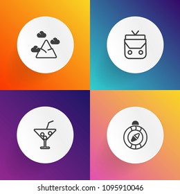 Modern, simple vector icon set on gradient backgrounds with fashion, summer, white, blue, compass, tropical, map, style, nautical, fresh, peak, snow, party, leather, modern, south, west, fruit icons