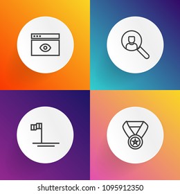 Modern, simple vector icon set on gradient backgrounds with template, account, computer, win, screen, cortes, reward, winner, trophy, champion, beach, view, mexico, page, browser, ocean, online icons