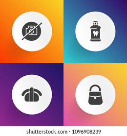 Modern, simple vector icon set on gradient backgrounds with bag, brush, raw, style, maki, seafood, asian, photo, camera, picture, female, japan, fashion, collection, handbag, photography, fish icons