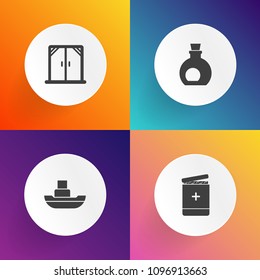 Modern, simple vector icon set on gradient backgrounds with transportation, care, healthy, white, vessel, port, maritime, cargo, drug, industrial, fresh, marine, olive, doctor, shipping, sea icons