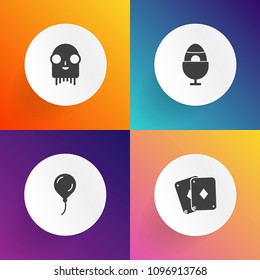 Modern, simple vector icon set on gradient backgrounds with creature, air, gamble, balloon, gambling, sign, fun, celebration, birthday, bright, season, humanoid, win, fantasy, casino, monster icons
