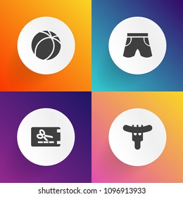 Modern, simple vector icon set on gradient backgrounds with flying, champion, football, goal, voucher, business, paper, kick, template, shorts, barbecue, team, fashion, competition, food, sport icons