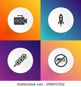 Modern, simple vector icon set on gradient backgrounds with element, record, camcorder, video, background, modern, shish, rocket, television, sign, food, movie, conditioner, pork, black, grill icons