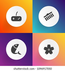 Modern, simple vector icon set on gradient backgrounds with collection, shape, white, sakura, button, food, beautiful, texture, brush, healthy, creative, game, seafood, paint, joystick, graphic icons