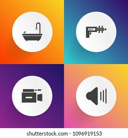 Modern, Simple Vector Icon Set On Gradient Backgrounds With Science, Up, Weapon, Player, Fiction, Technology, Studio, Bathroom, Male, Audio, Sign, Focus, Button, Futuristic, Camera, Home, Toilet Icons