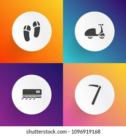 Modern, simple vector icon set on gradient backgrounds with equipment, tool, beauty, pair, wrench, biking, cooling, metal, race, bicycle, fashion, summer, activity, slipper, cold, shoe, cycle icons
