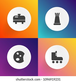 Modern, simple vector icon set on gradient backgrounds with heat, skating, bread, activity, vintage, cake, menu, house, muffin, food, doughnut, shoe, equipment, knight, chess, skate, sport, boot icons