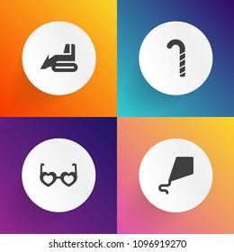 Modern, simple vector icon set on gradient backgrounds with machinery, hydraulic, joy, excavator, boho, fun, style, retro, industry, sweet, summer, glasses, heavy, happy, work, dessert, stick icons