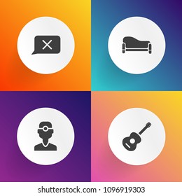 Modern, simple vector icon set on gradient backgrounds with hygiene, closed, patient, sign, interior, musician, healthcare, electric, concert, health, rock, white, modern, cartoon, music, chat icons