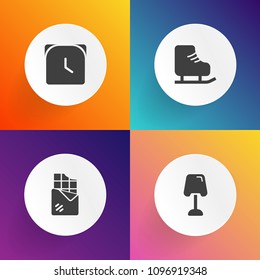 Modern, simple vector icon set on gradient backgrounds with delicious, equipment, candy, speed, food, snack, chocolate, time, sweet, hour, graphic, light, timer, decoration, white, activity, bar icons