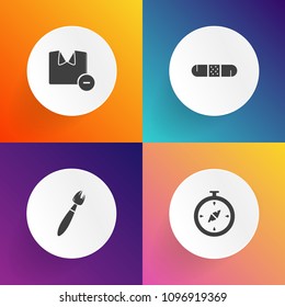 Modern, simple vector icon set on gradient backgrounds with artist, medicine, painter, navigation, art, male, sign, paint, blue, clean, direction, health, pharmacy, man, first, compass, laundry icons