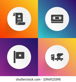 Modern, simple vector icon set on gradient backgrounds with document, audio, patriot, web, industrial, usa, work, machine, business, red, tape, file, machinery, site, mixer, paper, national, old icons