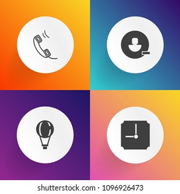 Modern, simple vector icon set on gradient backgrounds with parachuting, avatar, fly, flight, sign, service, technology, extreme, time, account, call, skydiver, connection, jump, contact, air icons