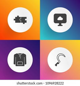 Modern, simple vector icon set on gradient backgrounds with harvesting, garden, teamwork, farm, sickle, plant, fashion, coat, nature, internet, jacket, object, food, harvest, idea, element, sign icons