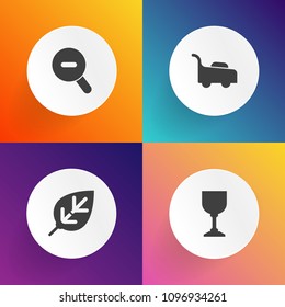 Modern, simple vector icon set on gradient backgrounds with sign, summer, natural, cocktail, grass, autumn, nature, forest, light, branch, agriculture, lawn, gardening, minimal, pictogram, plant icons