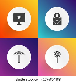 Modern, simple vector icon set on gradient backgrounds with japan, computer, japanese, star, oriental, candy, map, food, wagasa, striped, marker, colorful, element, lolly, shape, paper, sweet icons