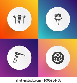 Modern, simple vector icon set on gradient backgrounds with red, bathroom, head, asia, health, bath, kamon, object, plum, sport, pattern, drink, traditional, lifting, hygiene, barbell, shower icons