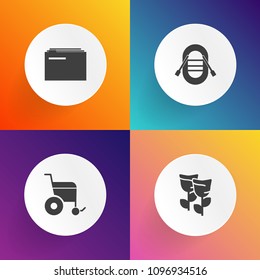 Modern, simple vector icon set on gradient backgrounds with person, work, nature, garden, transportation, care, disabled, business, data, spring, concept, organize, ship, help, archive, chair icons