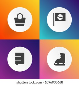 Modern, simple vector icon set on gradient backgrounds with style, blank, page, temple, accessory, activity, winter, brown, japan, culture, white, bag, notebook, fun, book, japanese, fuji, shoe icons