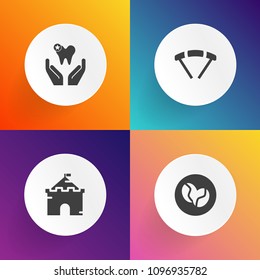 Modern, simple vector icon set on gradient backgrounds with bean, old, skydiving, care, jump, espresso, fairytale, ancient, building, mouth, broken, coffee, parachute, beverage, sky, caffeine icons