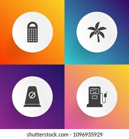 Modern, simple vector icon set on gradient backgrounds with tropical, street, healthy, ingredient, transport, coconut, warning, grater, background, tank, gas, fuel, nature, cuisine, diesel, oil icons