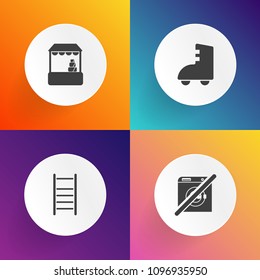 Modern, simple vector icon set on gradient backgrounds with climb, roller, information, up, supermarket, label, water, concept, fun, sign, boot, laundry, store, fresh, shoe, market, staircase icons