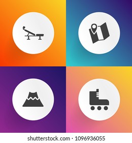 Modern, simple vector icon set on gradient backgrounds with street, nature, skate, fun, location, active, healthy, gps, sport, roller, hot, navigation, mountain, style, road, shoe, lava, bicycle icons