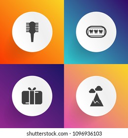 Modern, simple vector icon set on gradient backgrounds with blue, top, mountain, sky, scenic, view, beauty, celebration, landscape, birthday, present, travel, tooth, brush, anniversary, greeting icons