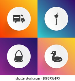 Modern, simple vector icon set on gradient backgrounds with ambulance, rescue, hospital, sign, medical, care, style, silhouette, flight, emergency, alcohol, health, party, bottle, celebration icons