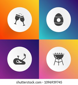 Modern, simple vector icon set on gradient backgrounds with fire, alcohol, cook, bicycle, bottle, biking, cooking, restaurant, liquid, race, drink, glass, colorful, mountain, meat, spring, hot icons