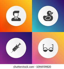 Modern, simple vector icon set on gradient backgrounds with animal, male, rubber, eyesight, office, medicine, surgery, clinic, hospital, style, eye, bird, eyeglasses, toy, fashion, child, young icons