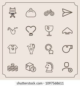Modern, simple vector icon set with fashion, storehouse, style, object, distribution, bike, account, delete, vase, leather, weight, tshirt, seat, finger, sport, package, furniture, hand, storage icons