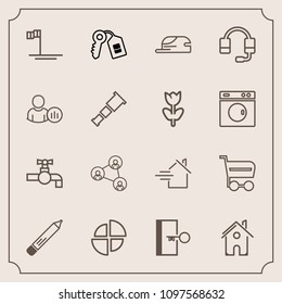 Modern, simple vector icon set with security, baja, hat, architecture, faucet, bathroom, market, screen, blue, building, sign, support, exit, headset, office, water, display, technology, estate icons