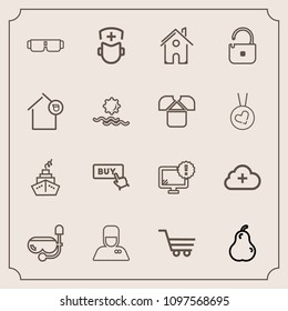Modern, simple vector icon set with shop, hotel, water, medical, hospital, medicine, computer, pear, warning, internet, sun, buy, sunglasses, fresh, sign, fashion, bellhop, fruit, web, monitor,  icons