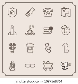 Modern, simple vector icon set with vintage, hammer, mobile, pin, location, food, glasses, coffee, technology, electric, fan, sun, bed, lamp, sunglasses, lighthouse, travel, white, fashion, sea icons