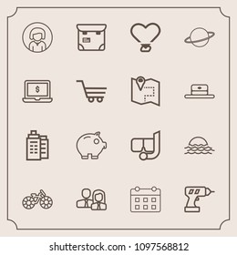 Modern, simple vector icon set with woman, cycle, sunrise, pretty, house, estate, nature, drill, sun, face, calendar, day, love, person, water, schedule, hand, landscape, business, girl, lady icons