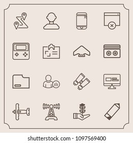 Modern, simple vector icon set with cell, growth, station, location, nature, war, vision, seedling, internet, social, military, sign, website, file, radio, plane, paper, airplane, web, phone icons