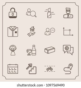 Modern, simple vector icon set with mobile, balloon, sky, bicycle, transportation, protection, up, route, material, wine, security, time, calendar, alcohol, communication, location, navigation icons