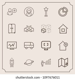 Modern, simple vector icon set with bus, astronomy, add, success, laptop, user, map, transport, personal, medicine, home, girl, landlord, medical, speed, doctor, business, world, computer, pc icons