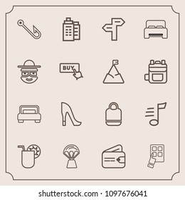 Modern, simple vector icon set with rod, fashion, technology, mobile, finance, leather, double, direction, business, shoe, travel, bedroom, balloon, melody, fish, hook, tune, bed, fishing, sky icons