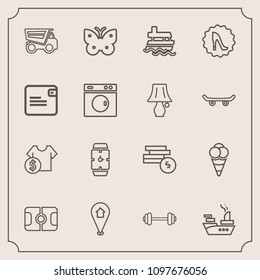 Modern, simple vector icon set with marine, insect, vehicle, location, ship, truck, sea, dump, football, soccer, cash, price, pin, workout, gym, tipper, minute, cost, bank, stadium, ball, dumper icons