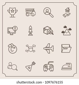 Modern, simple vector icon set with reward, web, folder, housework, clothes, house, file, office, scale, arrow, airplane, vehicle, prize, flight, award, online, account, musical, success, button icons