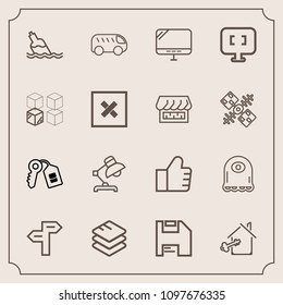 Modern, simple vector icon set with estate, alien, way, cartoon, concept, shop, replacement, liquid, computer, business, lamp, water, relocation, home, information, house, key, internet, monster icons