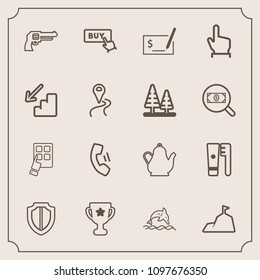 Modern, simple vector icon set with home, mobile, gun, wildlife, winner, business, health, landscape, brush, shield, hot, check, buy, pen, pay, blue, kitchen, animal, award, web, protection, sky icons